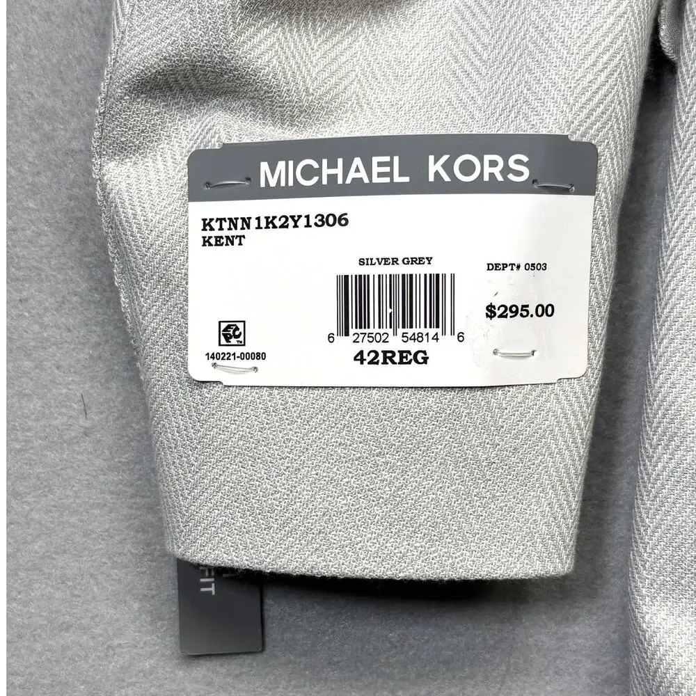 Michael Kors Men's Classic-Fit Herringbone Sport Coat Silver Grey 42R $375
